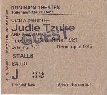 Ticket for Judie Tzuke and Woolly Wolstenhome's Maestoso, London Dominion Theatre